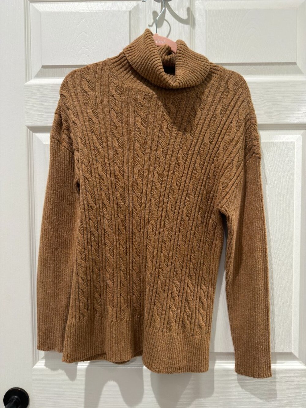 Talbots Cable Knit Turtleneck Sweater Harvest Wheat Camel Size Large